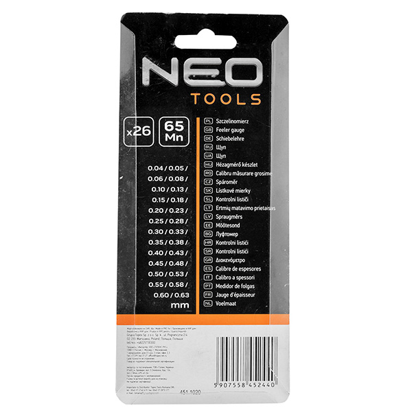 Set lere 26 buc.(0.04-0.63 mm) neo tools 11-190 - 1 | YEO