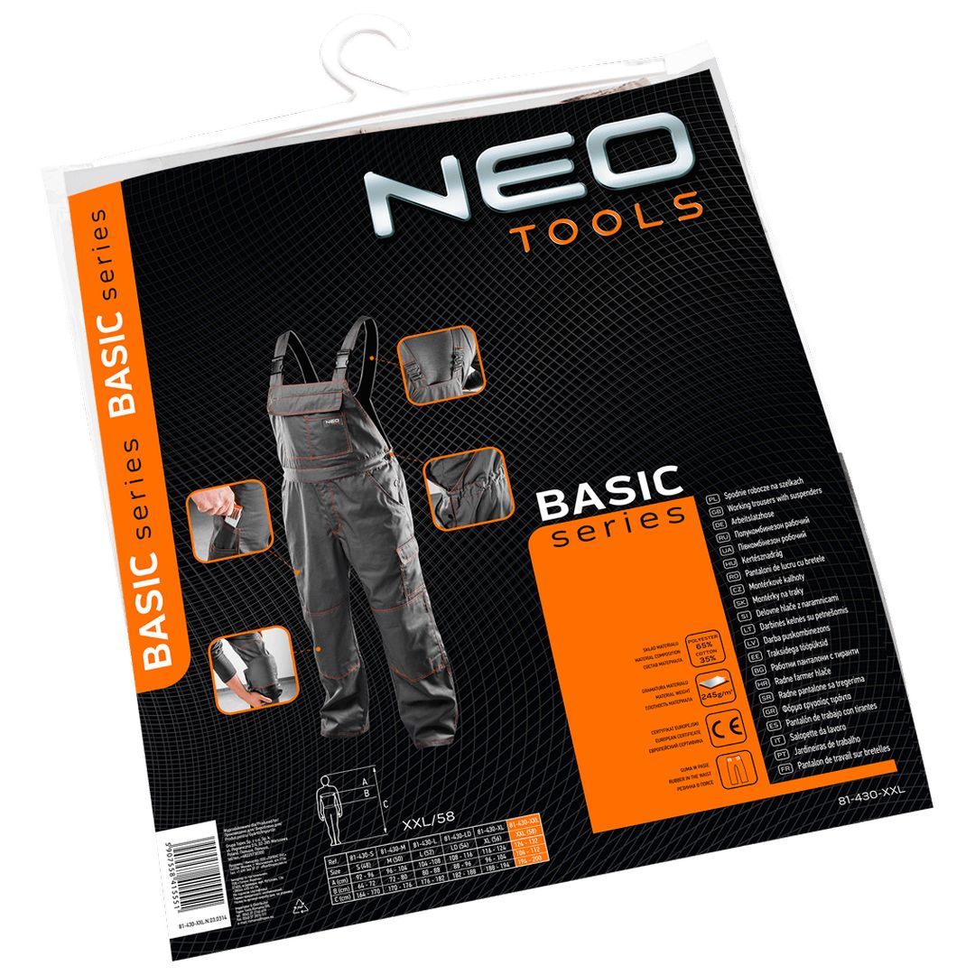 Pantalon cu pieptar de lucru gri nr.S/48 Neo Tools 81-430-S - 1 | YEO