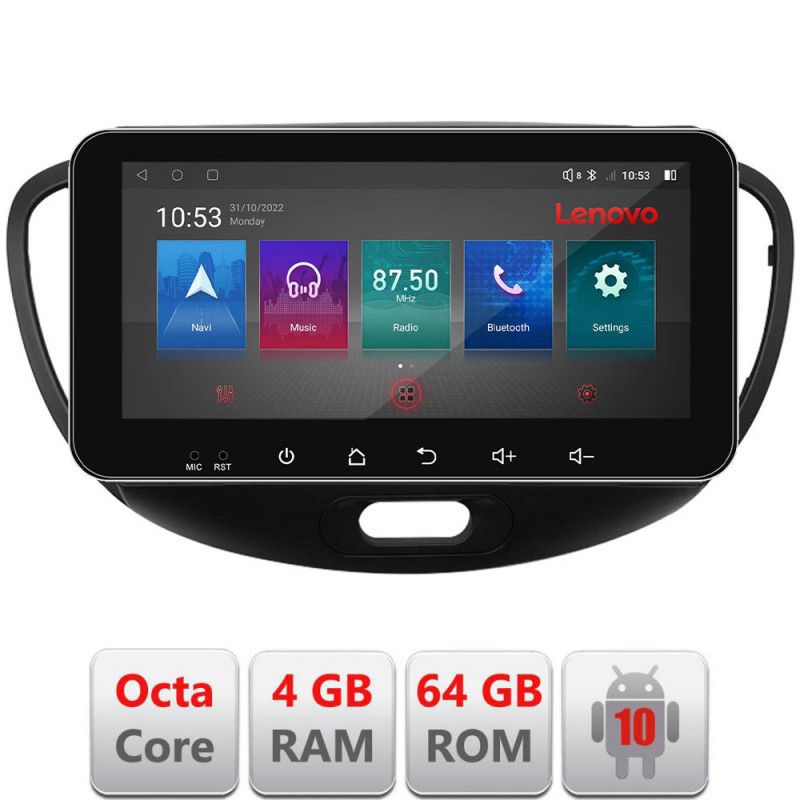 Navigatie HHyundai I10 2007-2013 Android radio gps internet Octa Core 4+64 LTE ecran de 10.33\' wide KIT-i10-2007+EDT-E511-pro