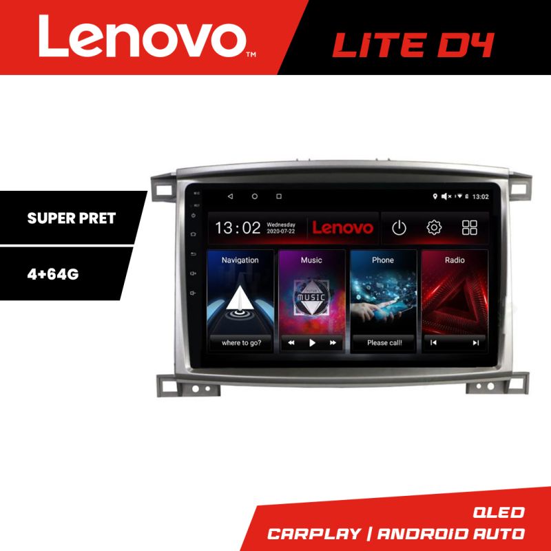 Navigatie Toyota Land Cruiser L100 2002-2008 Lenovo Kit-L100 4+64 GB Android Waze USB Navigatie Internet Youtube Radio