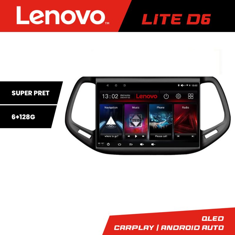 Navigatie Jeep Compass 2017 Lenovo Kit-739 8 core 6+128 GB Android Waze USB Navigatie Internet Youtube Radio