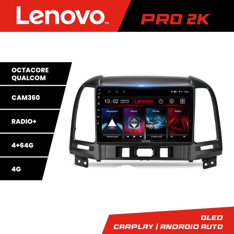 Navigatie Hyundai Santa Fe Lenovo Kit-008 8 core QLED 2K 4+64 360 Android Waze USB Navigatie Internet Youtube Radio