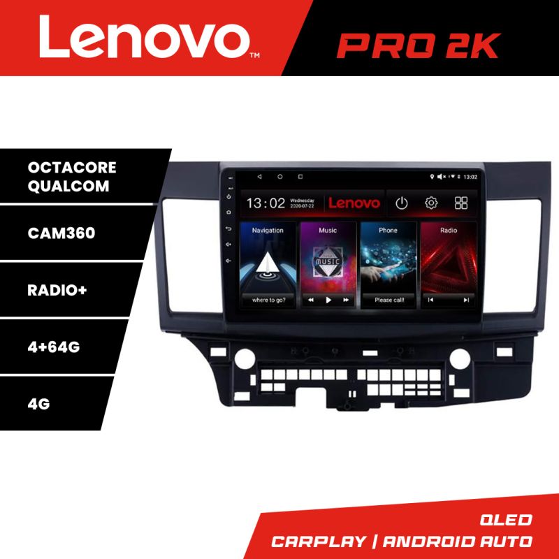 Navigatie Mitsubishi Lancer Lenovo Kit-037 8 core QLED 2K 4+64 360 Android Waze USB Navigatie Internet Youtube Radio