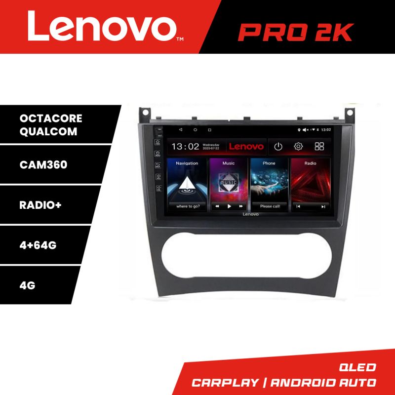 Navigatie Mercedes Clasa C W203 facelift Lenovo Kit-093 cu Android Radio Bluetooth Internet 8 core QLED 2K 4+64 360GB