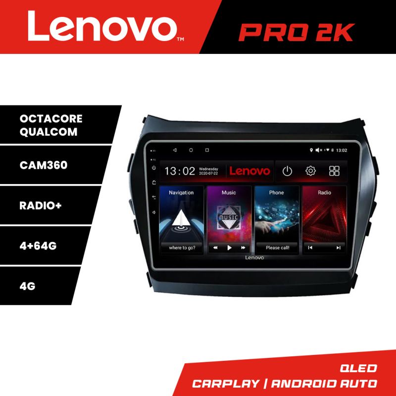 Navigatie Hyundai Santa Fe IX45 2012-2017 Lenovo Kit-209 8 core QLED 2K 4+64 360 Android Waze USB Navigatie Internet Youtube Radio