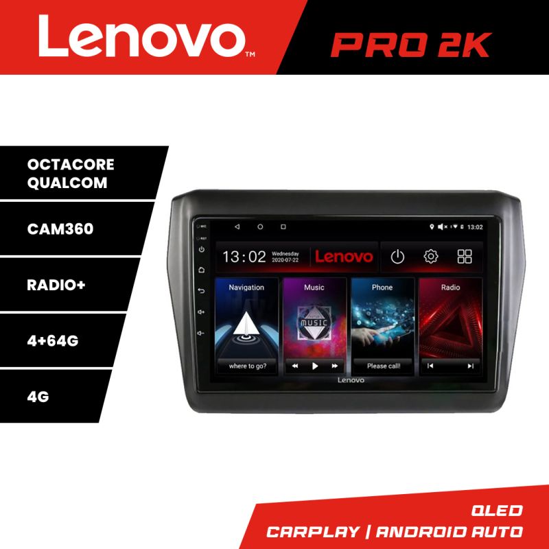 Navigatie Suzuki Swift 2017- Lenovo Kit-2179 8 core QLED 2K 4+64 360 Android Waze USB Navigatie Internet Youtube Radio