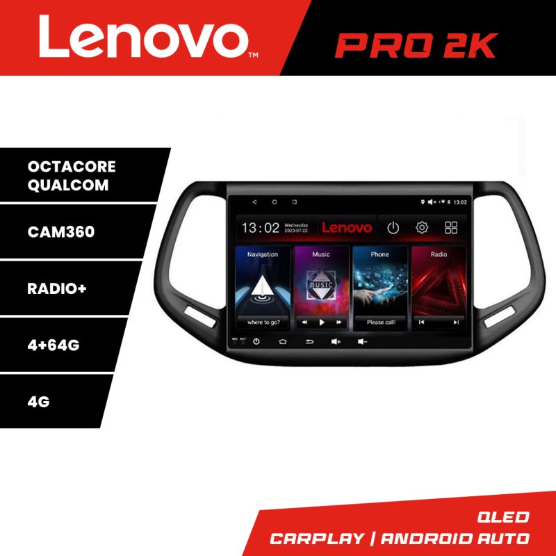 Navigatie Jeep Compass 2017 Lenovo Kit-739 8 core QLED 2K 4+64 360 Android Waze USB Navigatie Internet Youtube Radio