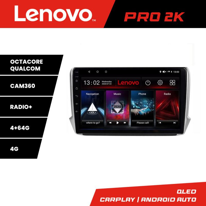 Navigatie Peugeot 208/2008 Lenovo Kit-PSA 8 core QLED 2K 4+64 360 Android Waze USB Navigatie Internet Youtube Radio