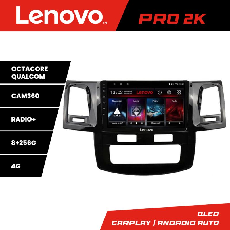 Navigatie Toyota Hilux 2008-2014 Lenovo Kit-143 8 core QLED 2K 8+256 360 Android Waze USB Navigatie Internet Youtube Radio