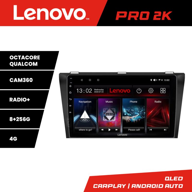 Navigatie Mazda 3 2004-2009 Lenovo Kit-161 8 core QLED 2K 8+256 360 Android Waze USB Navigatie Internet Youtube Radio