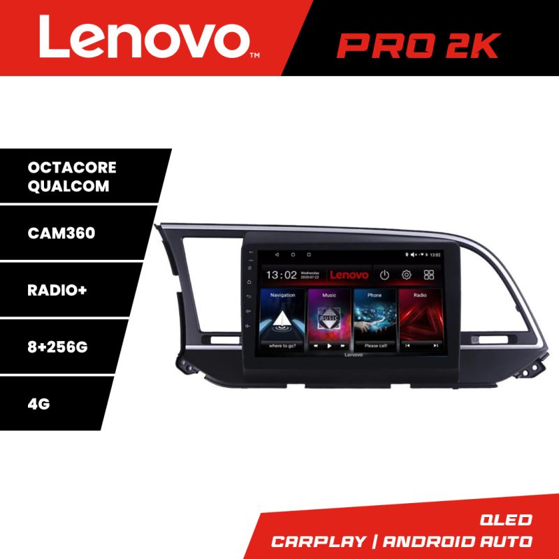 Navigatie Hyundai Elantra 2015-2018 Lenovo Kit-581 8 core QLED 2K 8+256 360 Android Waze USB Navigatie Internet Youtube Radio