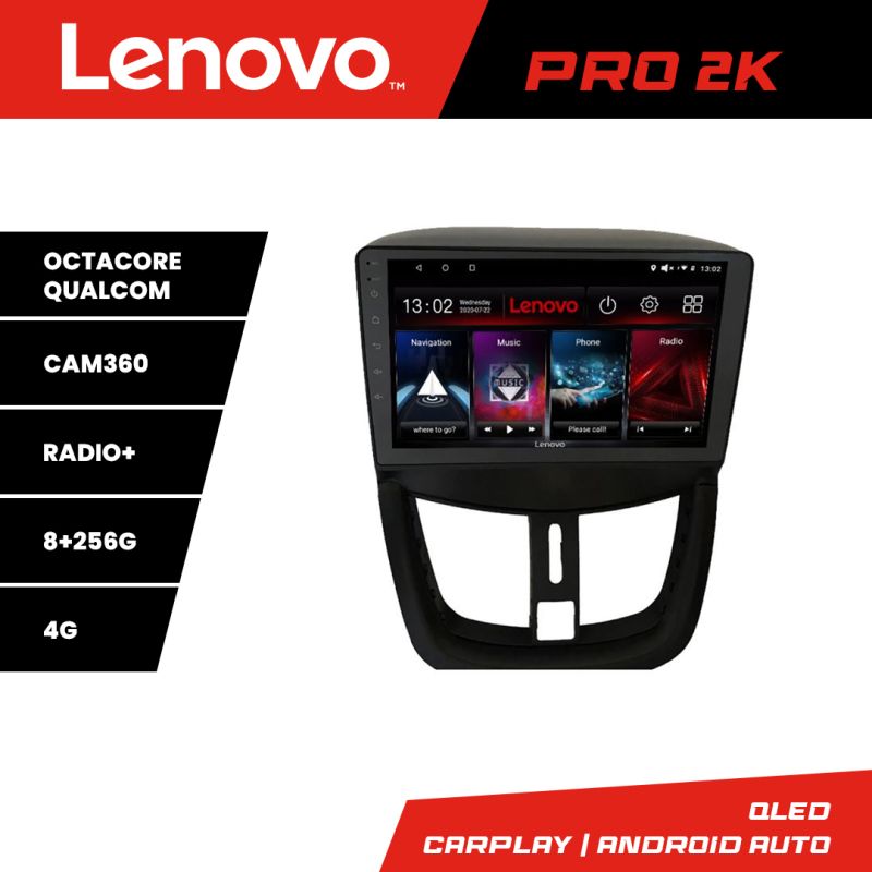 Navigatie Peugeot 207 Lenovo Kit-PE01 8 core QLED 2K 8+256 360 Android Waze USB Navigatie Internet Youtube Radio